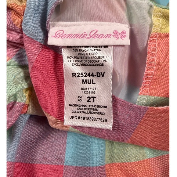 Bonnie Jean Toddler Girl 2T Pastel Rainbow Gingham Ruffle Dress Cottagecore - Picture 3 of 6